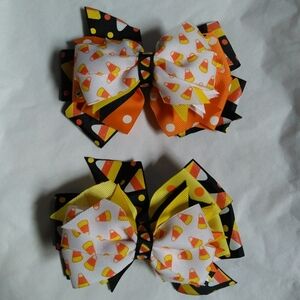 Handmade Boutique Halloween Candy Corn Stacked Hair Bows